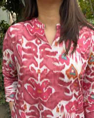 Peach aline Ikkat print kurta