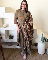 Mehendi green embroidered suit set