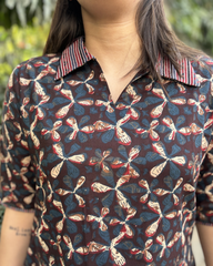 Dark brown overall printed kurta with pocket