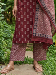 Maroon Ajrakh Cotton Suit Set