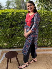 Red Yoke Printed Cotton Kurta