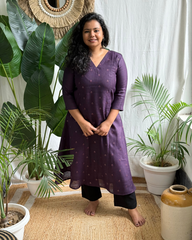 Dark Purple Embroidered A-line Kurta