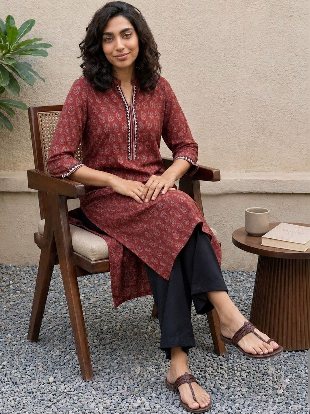 Maroon Ambi kurta