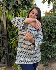 Indigo Zig-Zag Bell Sleaves Short kurti