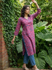Onion Handblock Long Kurta