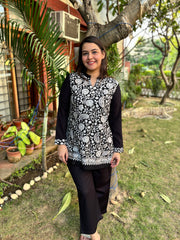 White Kanni embroidered short kurti (woollen)