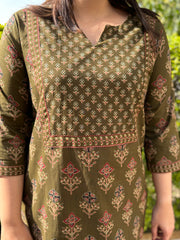 Mehendi green sanganeri yoke kurta