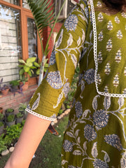 Mehendi Green Yoke Kurta sleeve design by Sanskritam