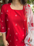 Tamatari red Kurta with handblock Kota Doria duppata - MYSANSKRITAM