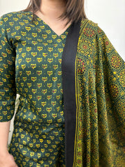 Green rose modal kurta duppata set