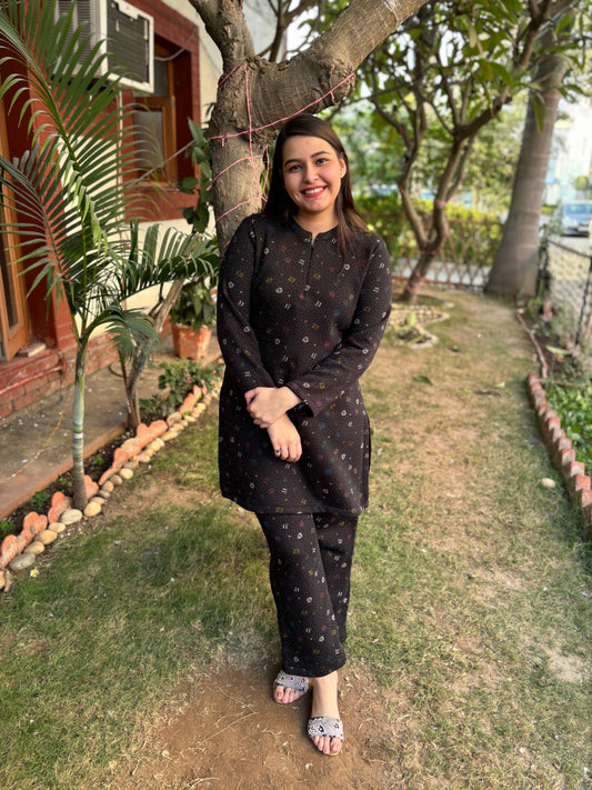 Black galaxy fleece woollen fabric kurti top