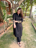 Black Woollen suit set with Shawl - MYSANSKRITAM