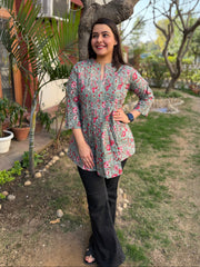 Pastel blue floral Pintucks top