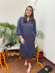 Premium Modal Indigo Anar long kurta - MYSANSKRITAM