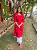 Tamatari red Kurta with handblock Kota Doria duppata - MYSANSKRITAM