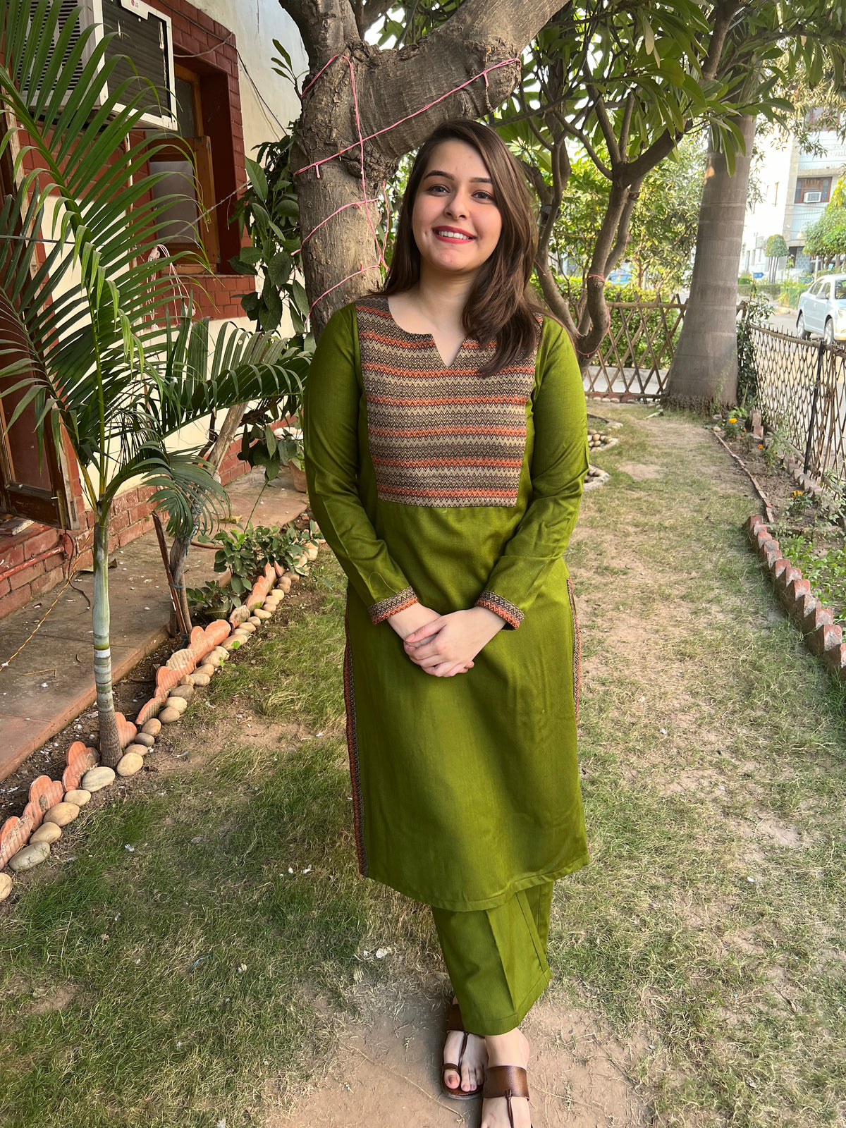 Green woollen Yoke kurta
