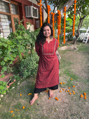 Maroon rose yoke kurta - MYSANSKRITAM