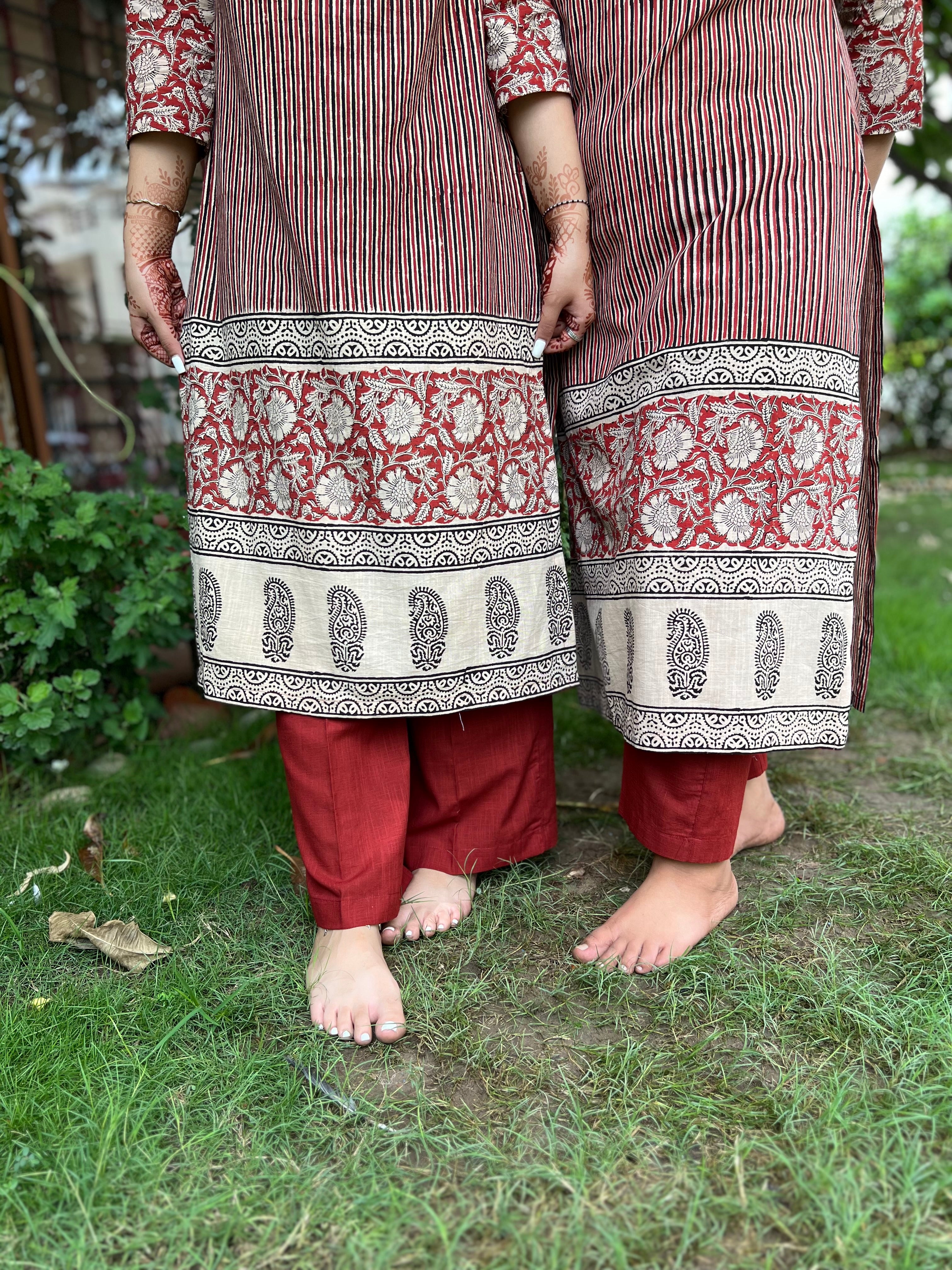 Maroon lines bagru Designer kurti - MYSANSKRITAM
