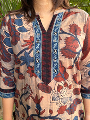 Beige big flower floral kurta