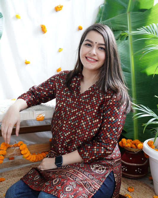 Maroon  Designer Modal silk Kurti
