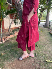 Maroon South Cotton zig zag palazzo - MYSANSKRITAM