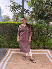 Brown ambi floral yoke kurta