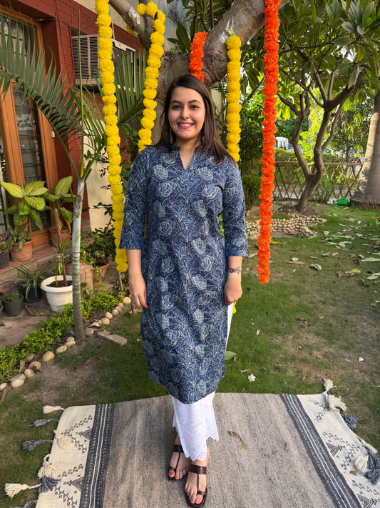 Dark blue floral Kurta