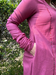 Pink A-line chudi sleeve kurta duppata set