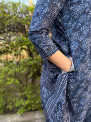Blue Floral Full Suit Set kurta pocket by MySanskritam