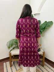 Gulabi ikkat  ban neck kurta