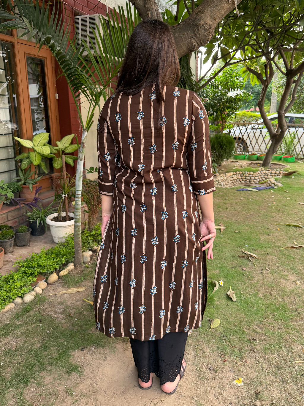 Mud Brown ban neck kurta from the back by Sankritam