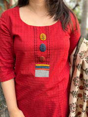 Maroon Button kurta with Chanderi Duppata