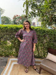 Purple floral Aline kurta with pockets