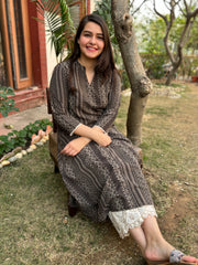 Brown bindi A-line kurta with pocket