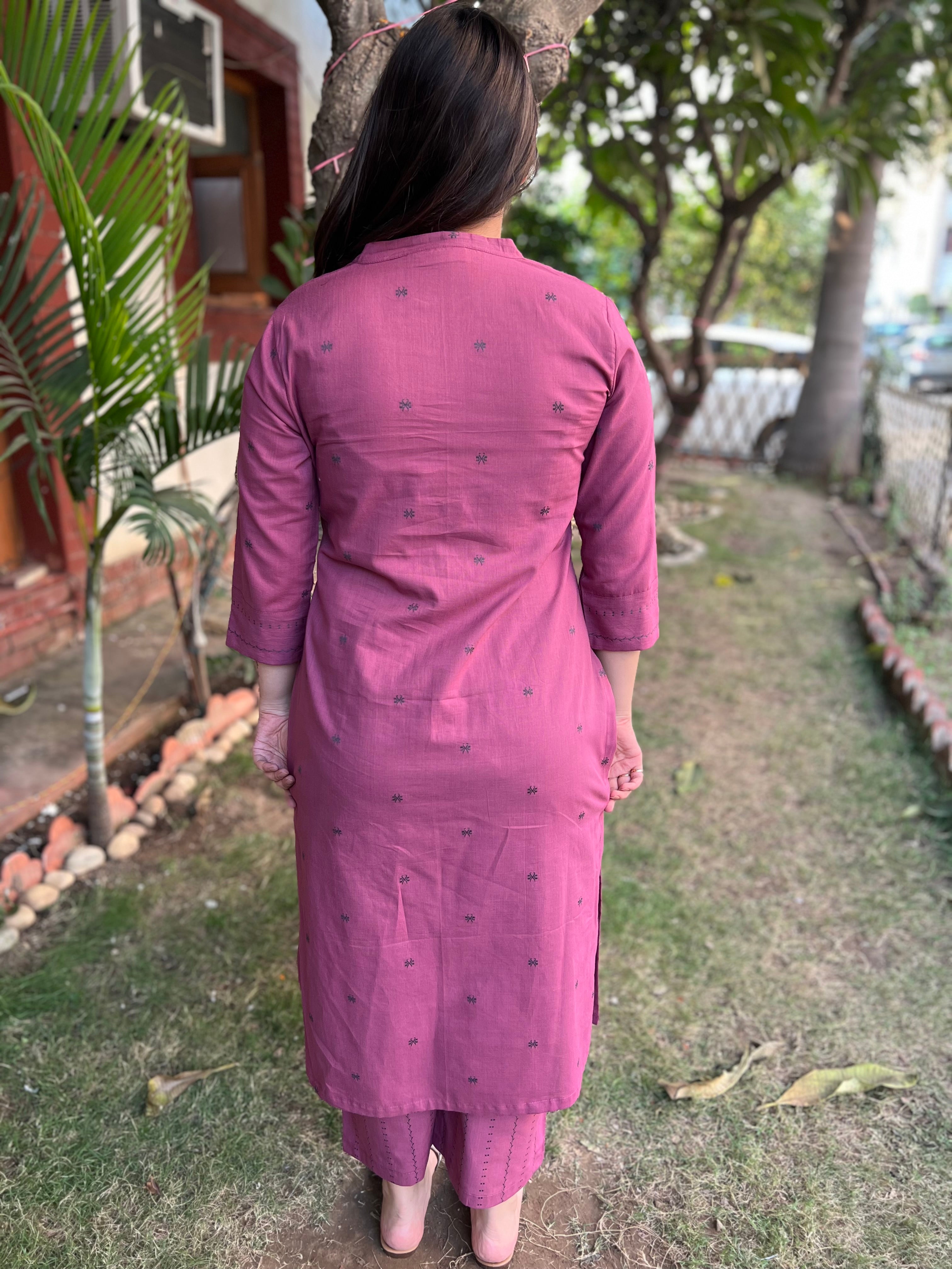 Onion Pink grey south cotton buti kurta - MYSANSKRITAM