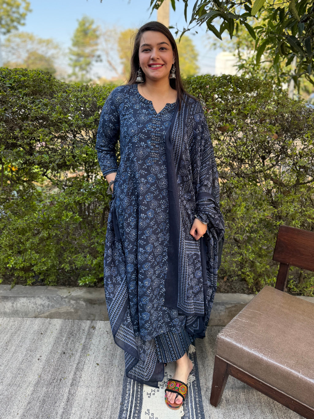 Blue Floral Full Suit Set by MySanskritam