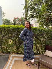 Indigo buti Aline chudi sleeve kurta