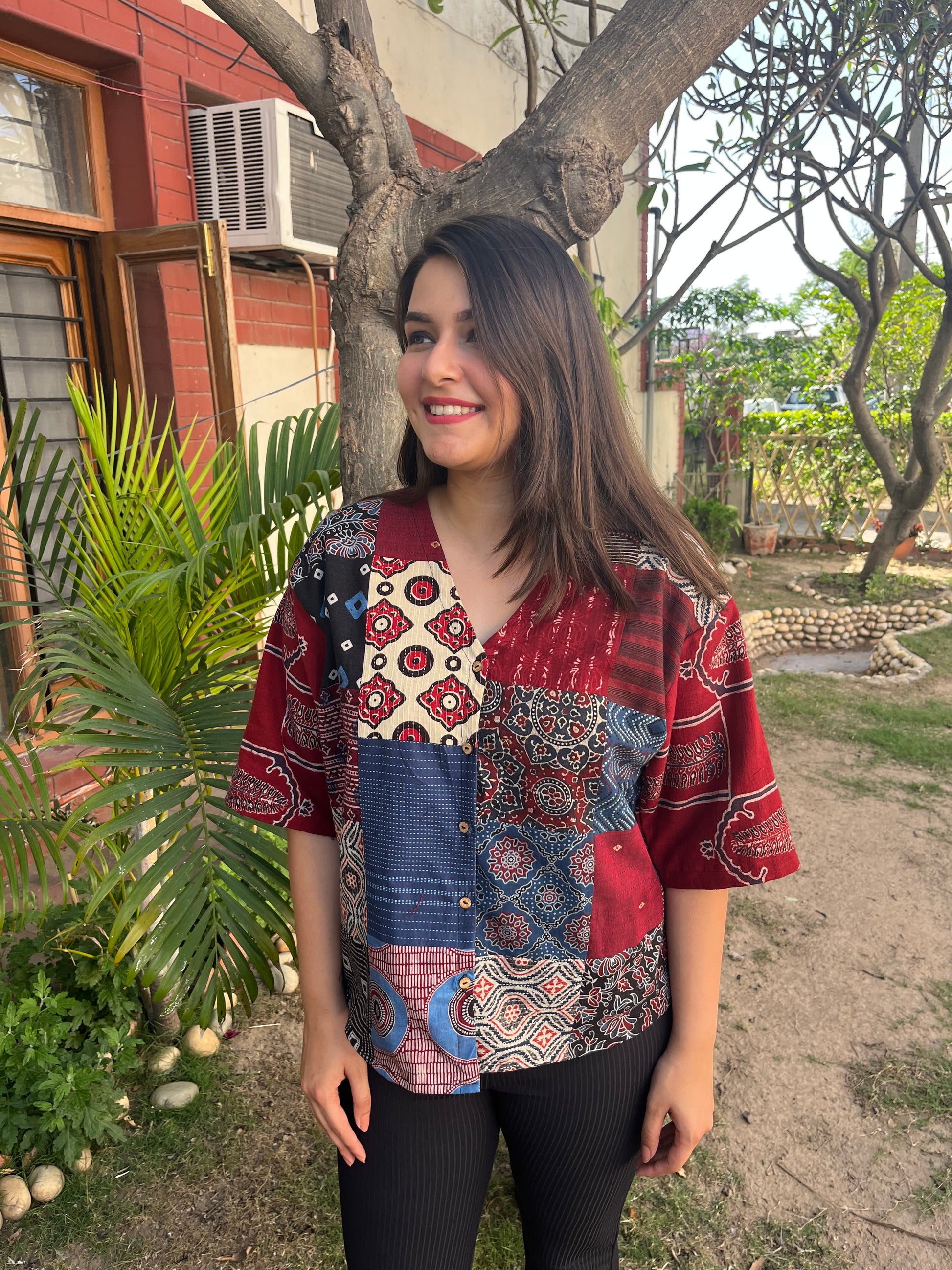 Ajrakh patchwork shirt