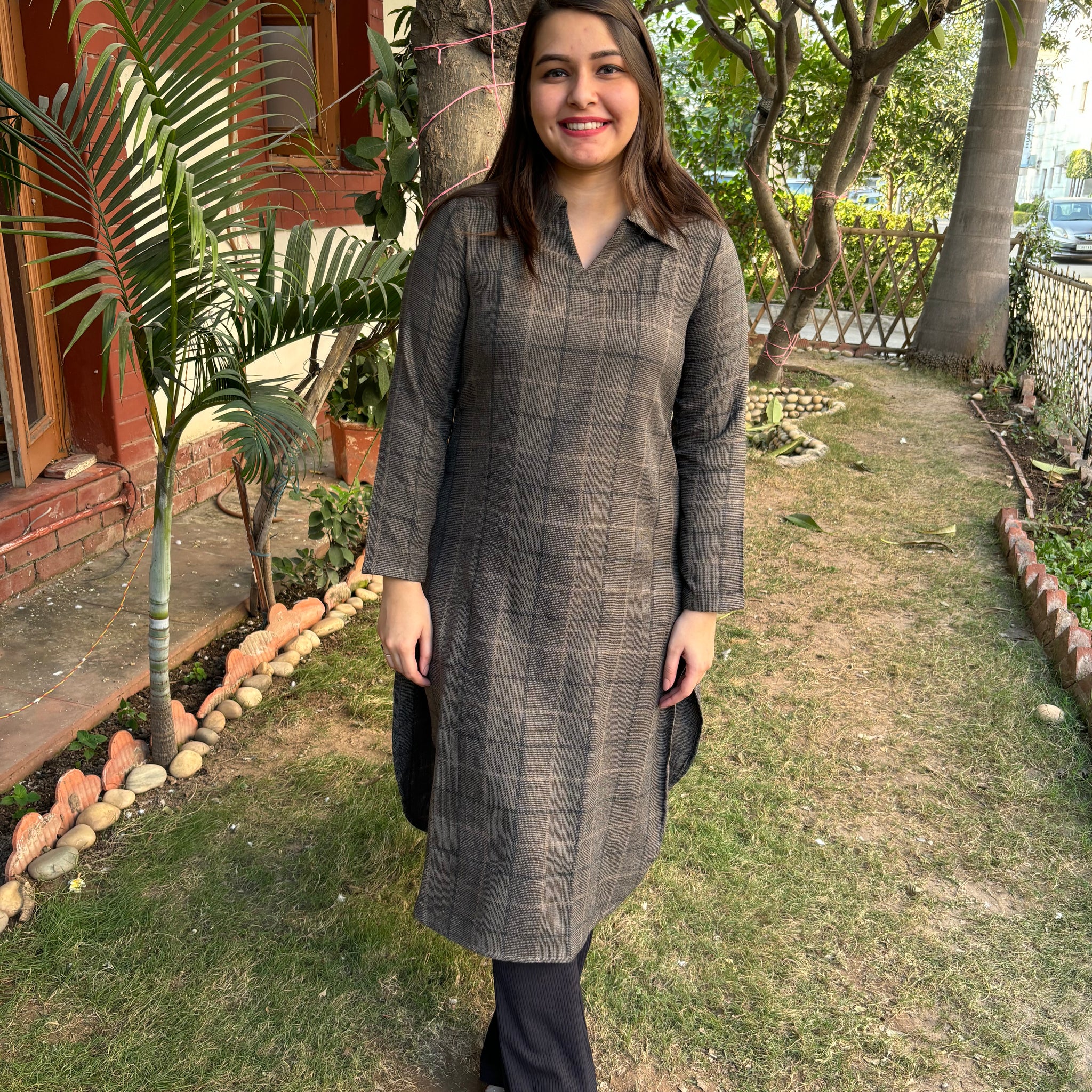 Grey Checks woollen kurta