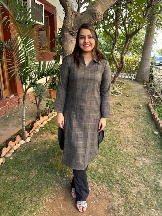 Grey Checks woollen kurta