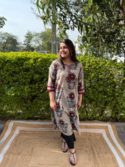 Grey Big rose kurta