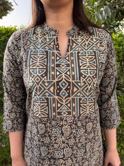 Brown ajrakh Yoke kurta