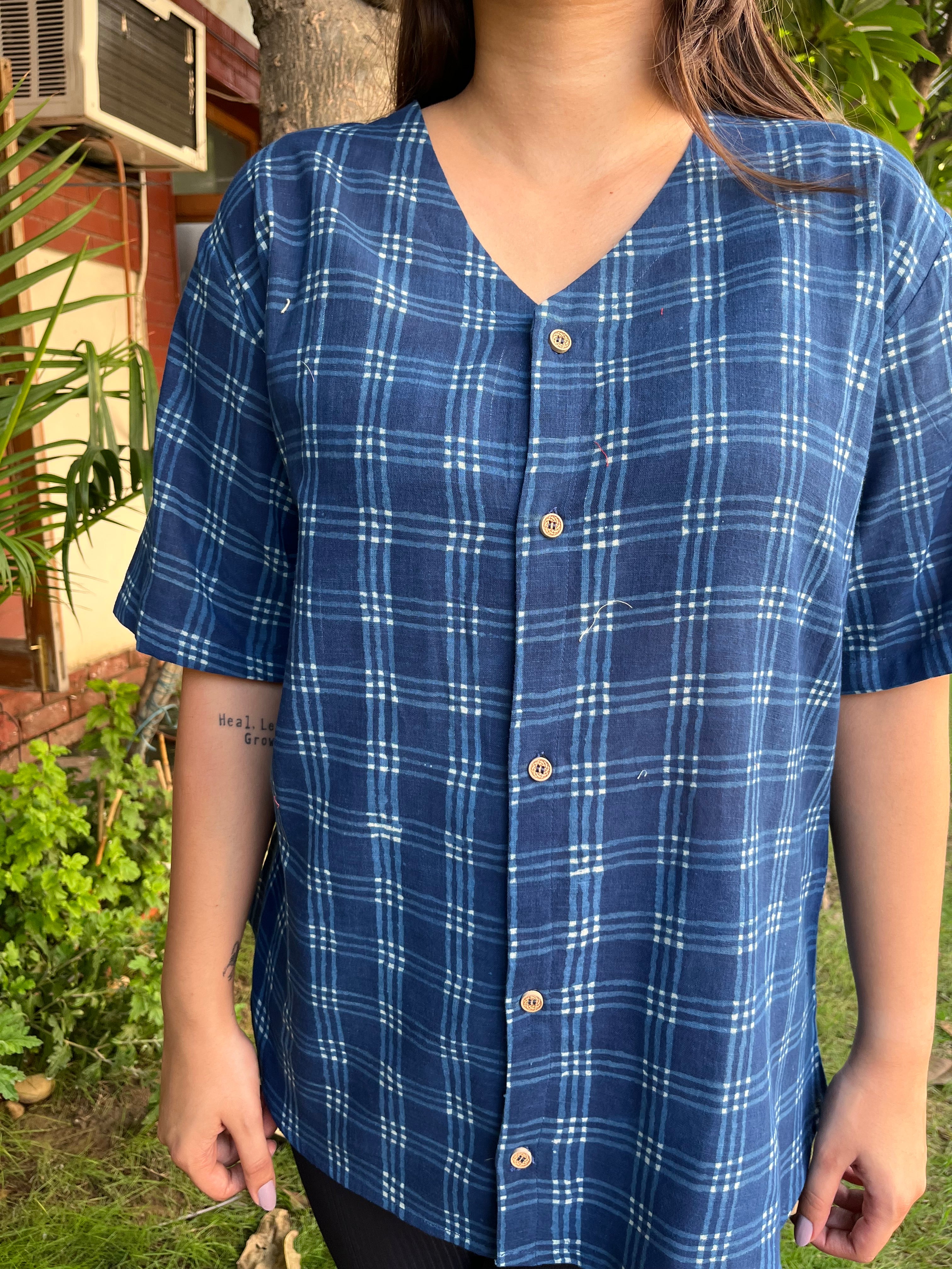 Indigo Handblock Geometric shirt - MYSANSKRITAM