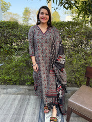 Black Overall Printed Aline Full Suit Set by MySanskritam 