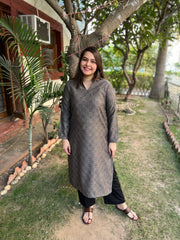 Grey Black geometric woollen kurta