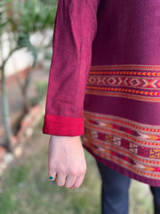 Maroon Kullu border woollen short kurti