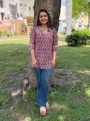 Pink floral handblock Short Kurti
