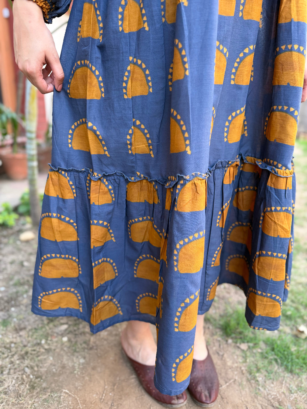 Indigo Mustard Dress detail by Sanskritam