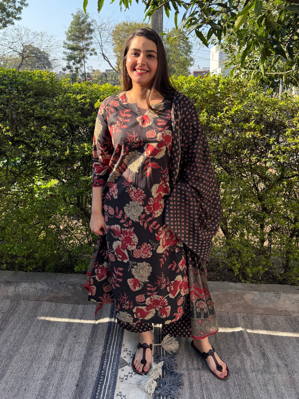 Black Floral Suit Set by MySanskritam