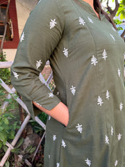 Leaf green embroidered Aline kurta